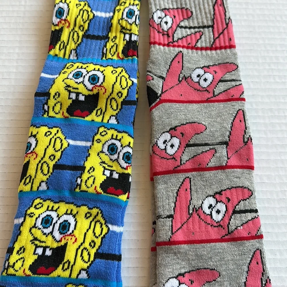 2 pairs Novelty Sponge Bob Square Pants and Patrick warm crew socks